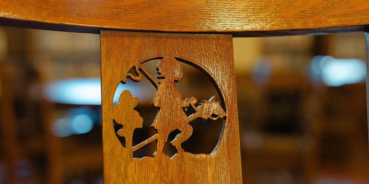 Chair carving in the Julia Ideson building.