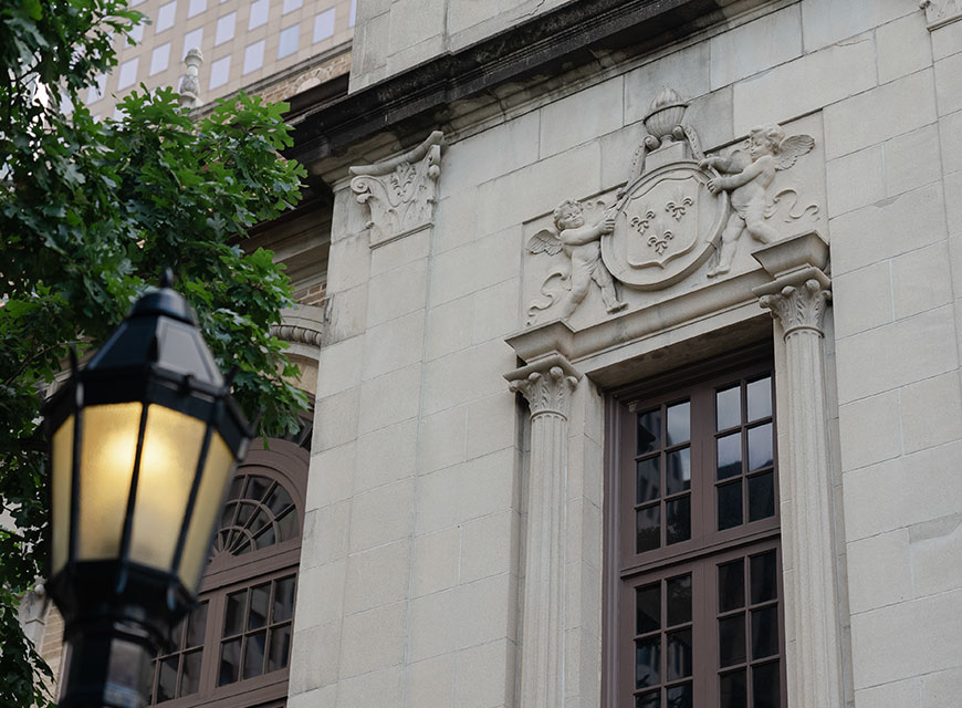 Exterior architecture of a library building.